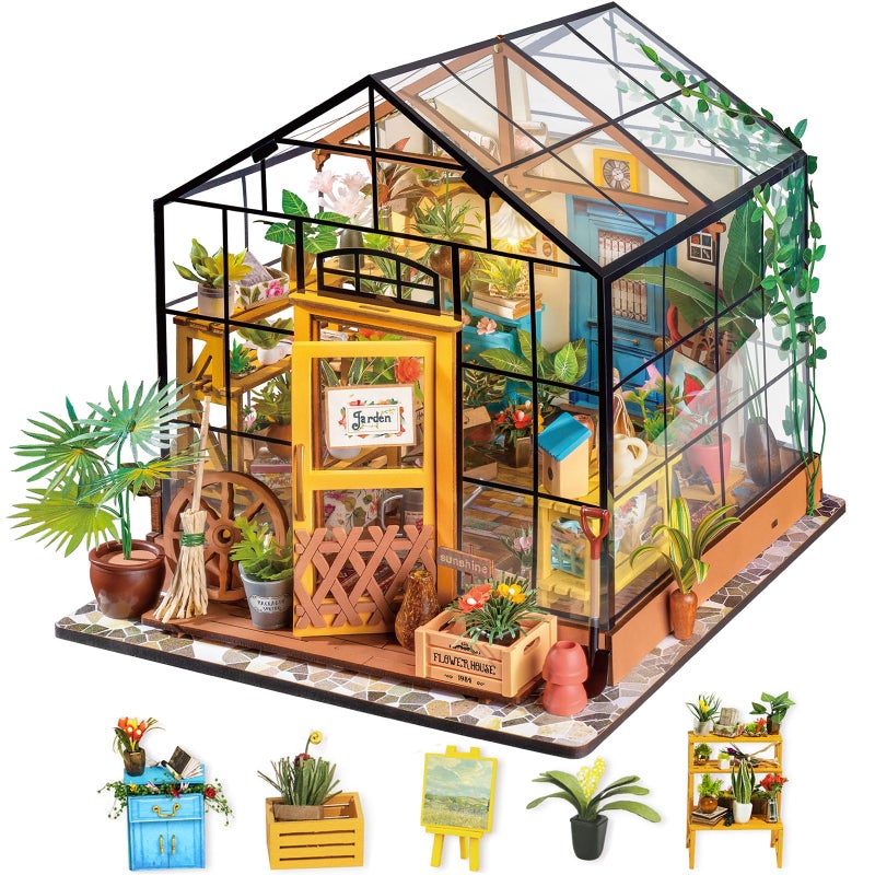 Rolife DIY Miniature House Kit-Mini Diorama 1/18 Greenhouse Model Building Kit with LED  Crafts for Adults Hobby Christmas Birthday Gift for Boys Girls Mom Home Decor (Cathy's Flower House) - Image 1